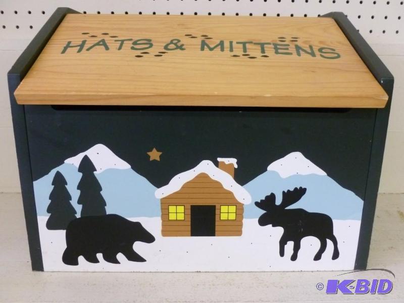 lot 104 image: Hats & Mittens wooden flip lid ...