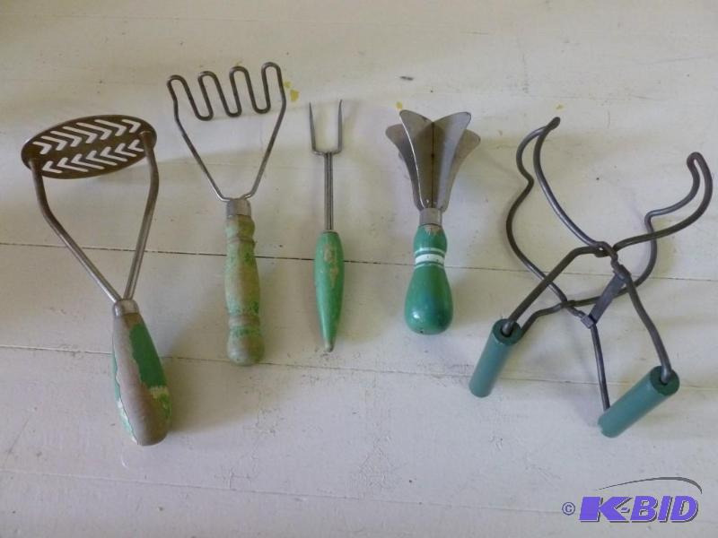 lot 167 image: Lot of five vintage green wood hand...