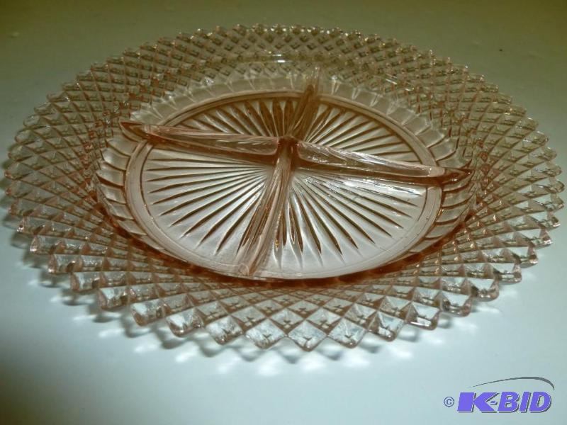 lot 200 image: Vintage pink cut divided glass dish...