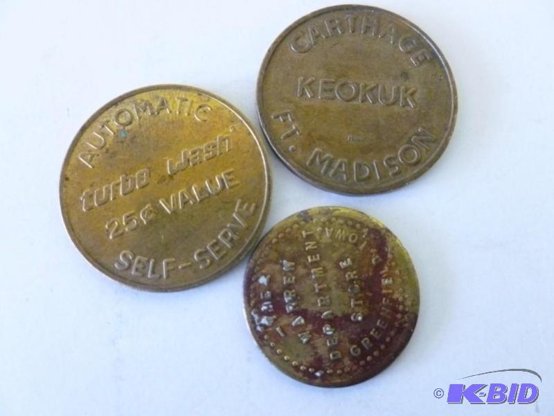 lot 213 image: Lot of three collectible brass toke...