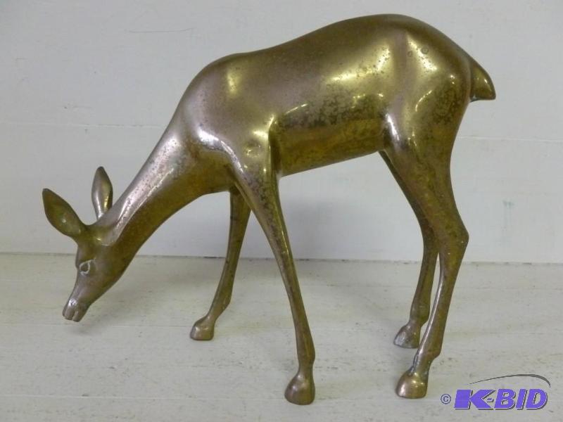 lot 22 image: Large vintage cast brass deer mantl...