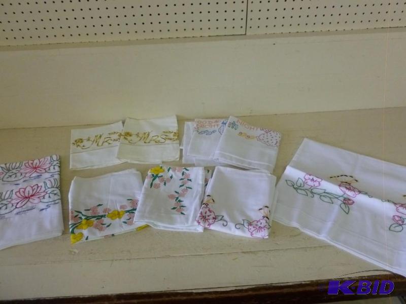 lot 258 image: Lot of ten embroidery pillow cases,...
