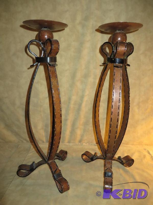 lot 26 image: 2 VERY LARGE RUSTIC CANDLE STICKS