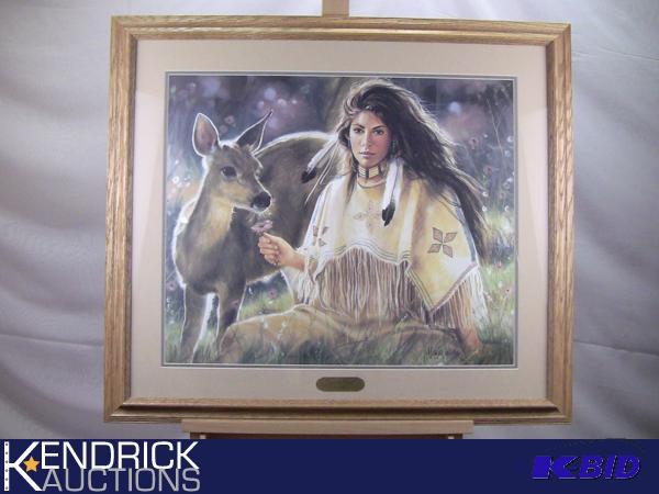 lot 105 image: Wood Framed Lithograph Spring Fawn by Maija