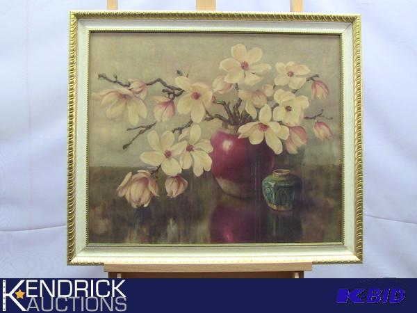 lot 107 image: Wood Framed Vintage Floral Picture by E. Ottema