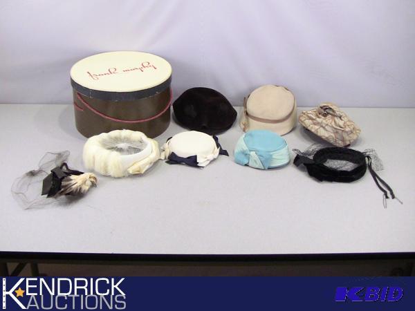 lot 129 image: Lot of Unique Vintage Hats, and Hat Box