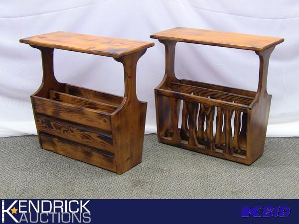 lot 18 image: 2 Vintage Solid Wood Magazine RacksTables