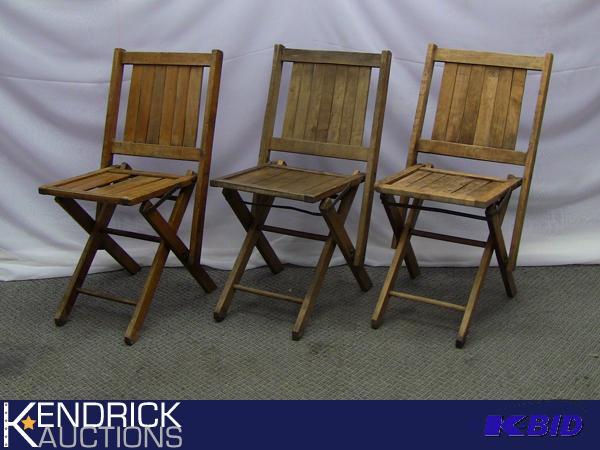 lot 21 image: 3 Antique Solid Wood Folding Deck Chairs