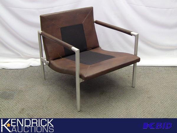 lot 22 image: Vintage Art Deco Leather and Metal Lounging Chair