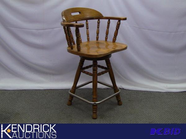 lot 23 image: Solid Turned Wood Swivel Bar Stool
