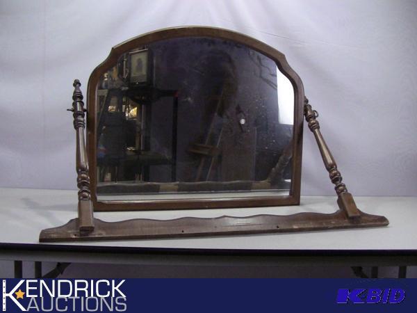 lot 34 image: Antique Wood Dresser Mirror with Turned Wood Mount