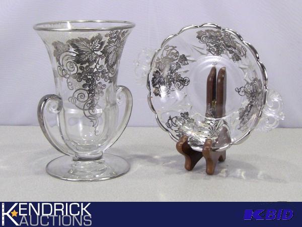 lot 89 image: Silver Etched Glass Vase, and Candy Dish