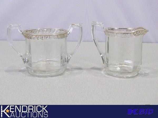 lot 90 image: Vintage Glass Cream and Sugar with Gold Guilded Edges