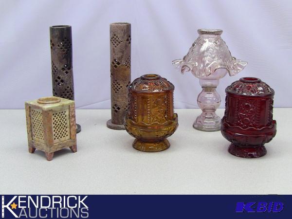 lot 97 image: Lot of Vintage Stone and Glass Candle Holders