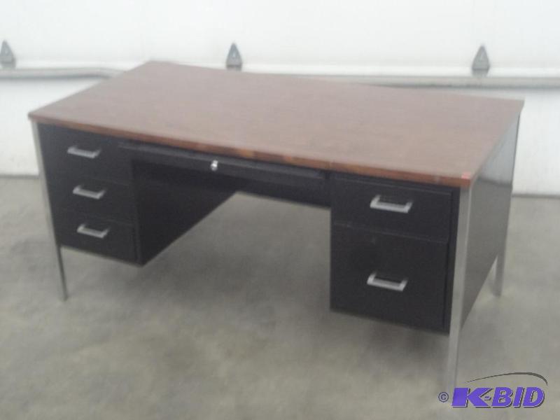 lot 125 image: (5) Wood Top Steel Framed Desks...