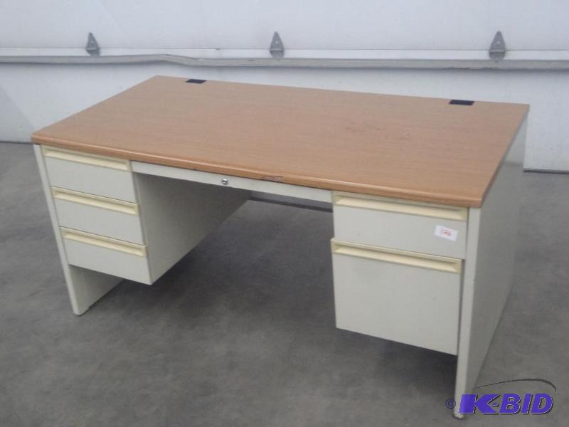 lot 126 image: (1) Wood Top Steel Framed Desk...