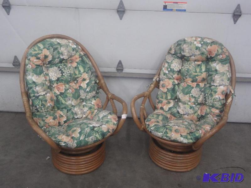 lot 67 image: (2) Wood Framed Patio Chairs With Cushions...