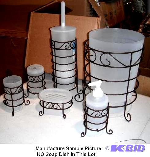 lot 120 image: Bronze Five Piece Bathroom Set - Toilet brush...