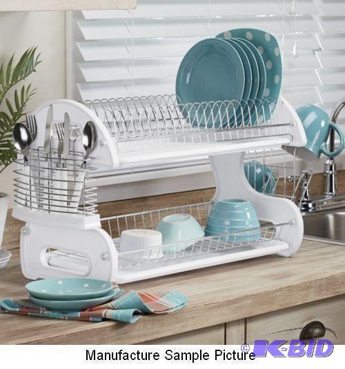 lot 121 image: Home Basics Two Tier Dish Drainer - White and...