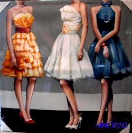 lot 140 image: Three Women in Dresses Painting - 39.5 x 39.5...