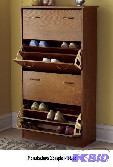 lot 147 image: Four Door Oak Finish Shoe Closet - 29"&n...