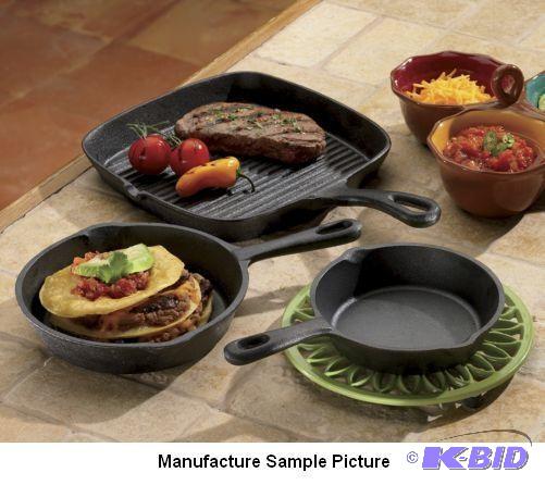 lot 15 image: Cast Iron Cookware - One griddle - Two small ...