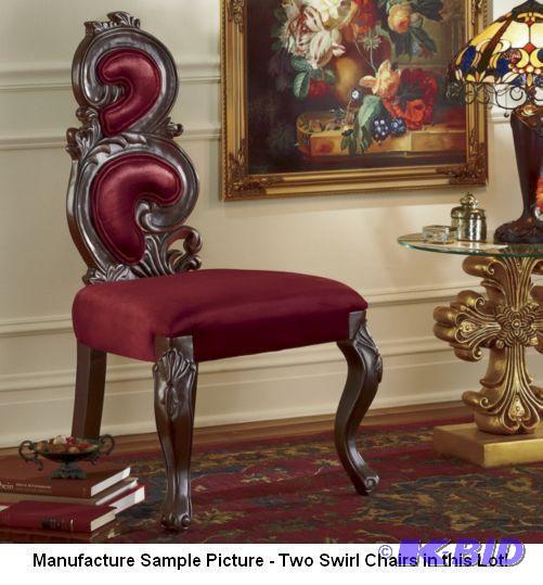 lot 16 image: Pair of Red Velvet Swirl Chairs -&nbspElegan...