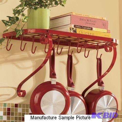 lot 169 image: Wall Mount Bookshelf Pot Rack - Red - Meet yo...