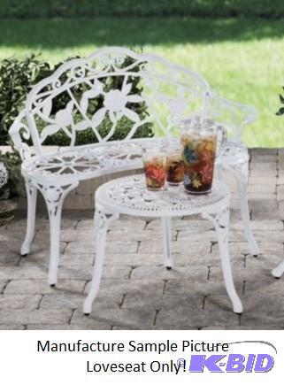 lot 27 image: Victorian White Outdoor Loveseat - Detailed w...