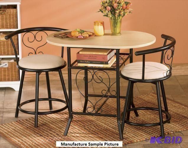 lot 35 image: Three Piece Black Bistro Set - Each cushioned...