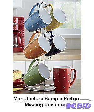 lot 74 image: Five Mug Set with Stand -&nbspAssorted Polka...