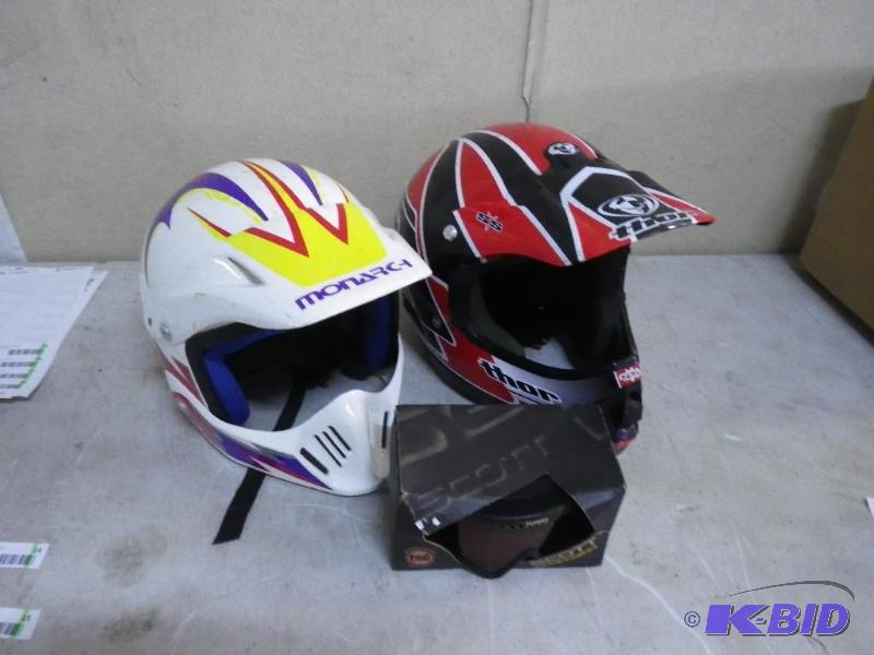Helmets and goggles, one Monarch, one Thor...