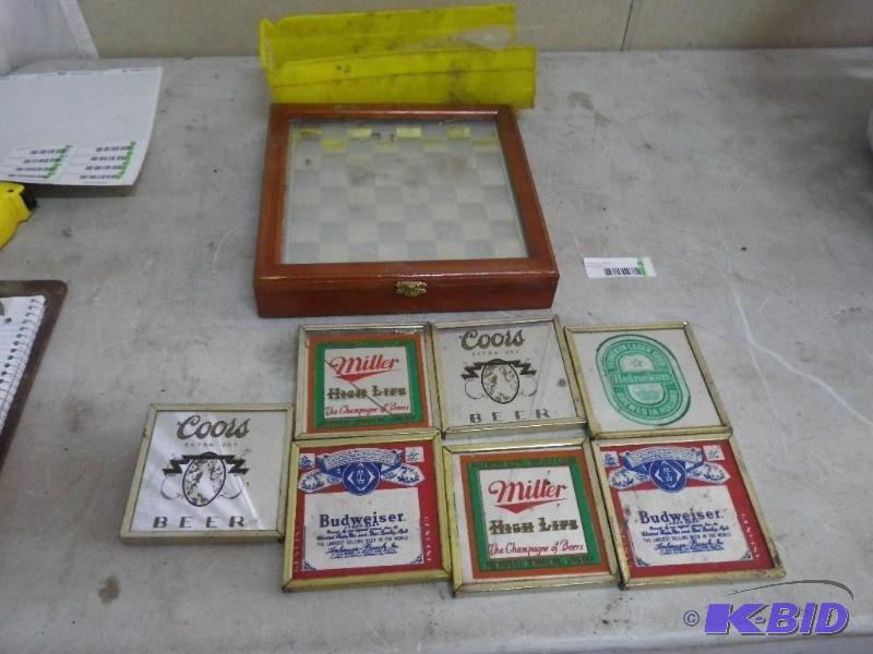 beer mirrors and chess set...