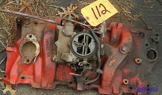 lot 112 image: GM Intake Manifold W 2 Barrel Carburator For...