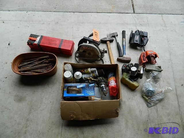 lot 153 image: Lot of 2 Craftsman Saws, Hammers, Hatchet, Na...