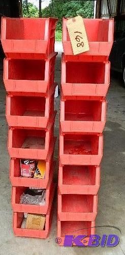 lot 168 image: Lot of 14 Red Stackable Parts Bins...