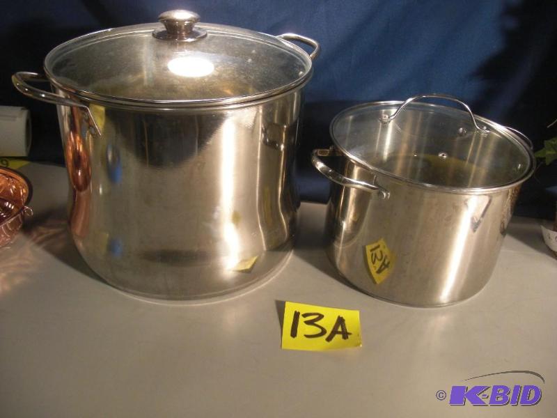 2 Large Stock pots wglass covers. Stainless ...
