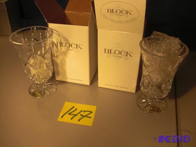 2, Block, 24 pct Full Lead Crystal Candle Hol...