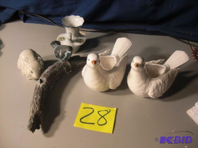 2 White dove vases  Other decorative items....