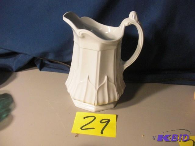 Ceramic White Water Pitcher. 10 in...