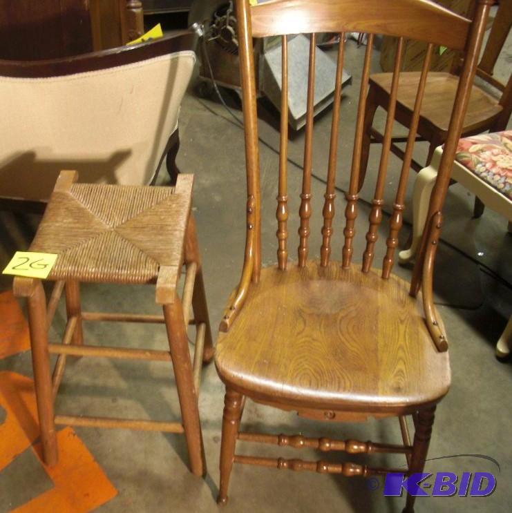 Chair and Stool   Chair ornate wood.. Very so...