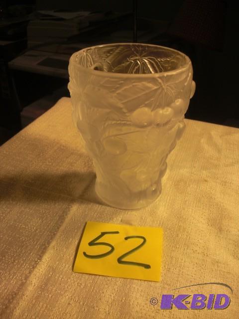 Frosted Glass Vase wCherry Design. 7 in Tall...