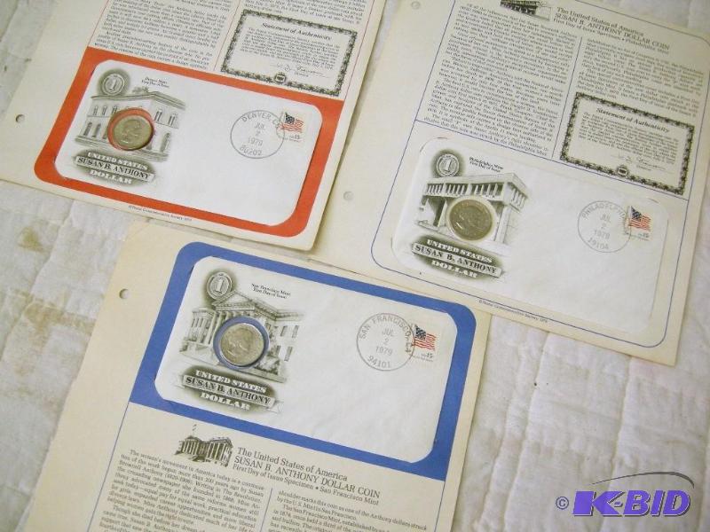 lot 83 image: 3 First Day issue Susan B Anthony Dollars 1979