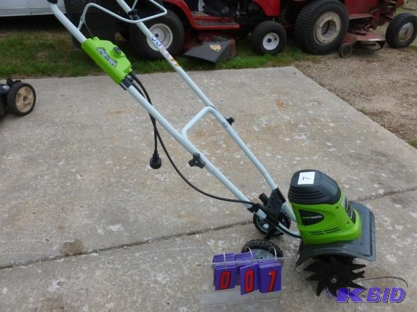 Green works 110 volt electric mini tiller. Li...
