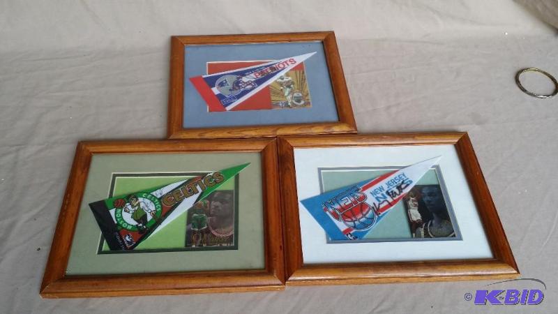 3 Signed mini pennants by NBA and NFL &nbspp...