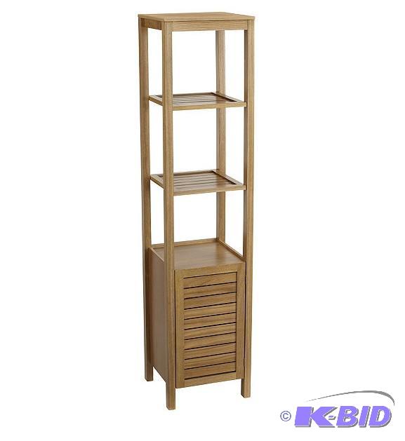 lot 10 image: Oak Finish Tower Cabinet