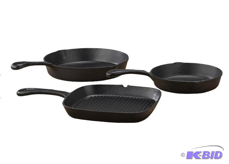 lot 75 image: 3pc Pre Seasoned Cast Iron Set