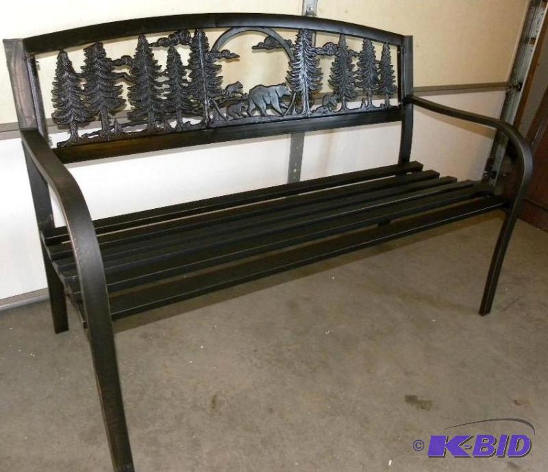 Northwoods Bear Bench, cast iron back insert,...