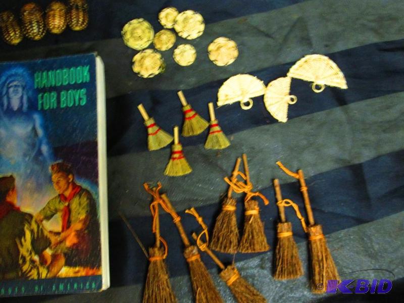 lot of miniature woven baskets and vintage Bo...