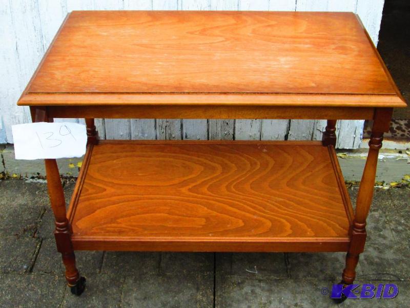 Solid wood table on wheels - 20 x 31 inch top...
